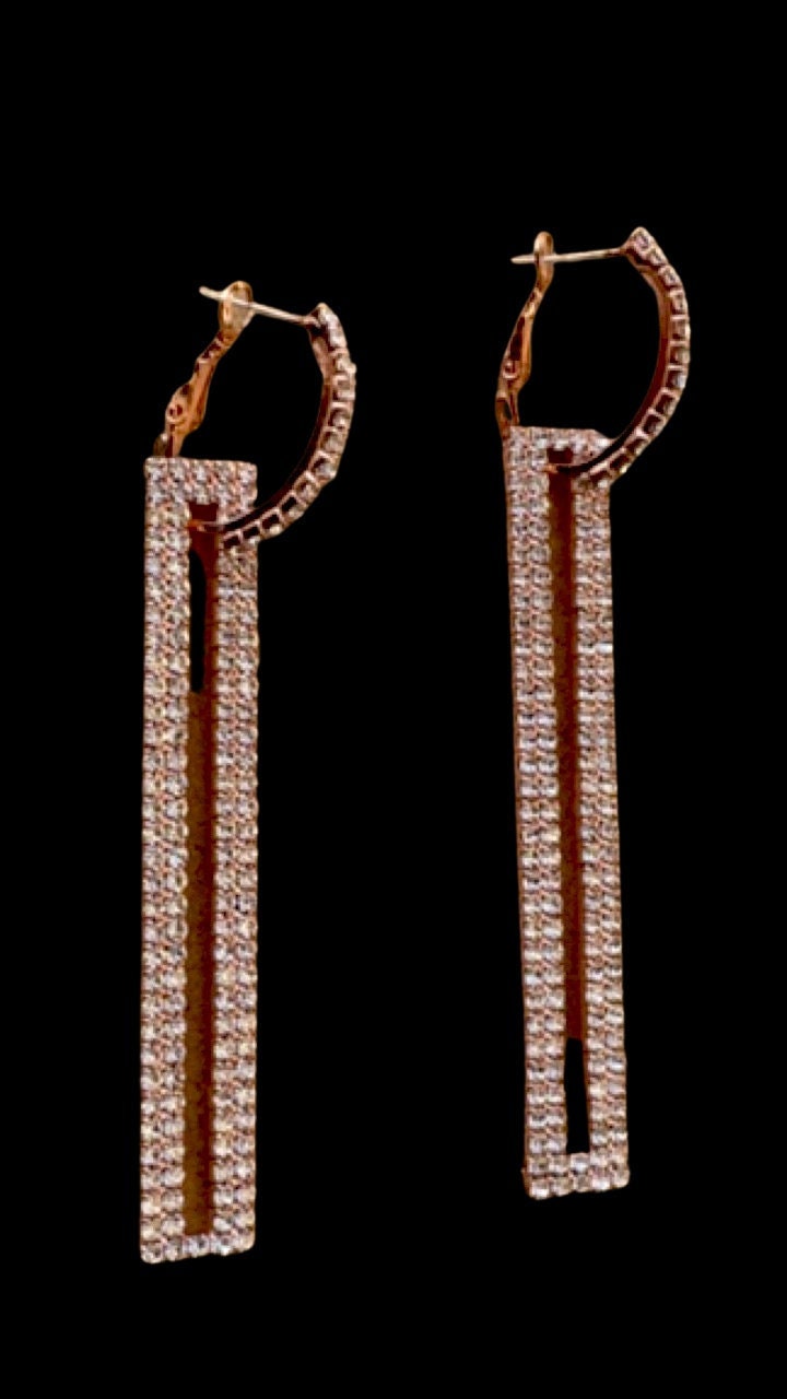 Simply elegant vintage earrings - rhinestone hoops with long rectangular rhinestone dangles