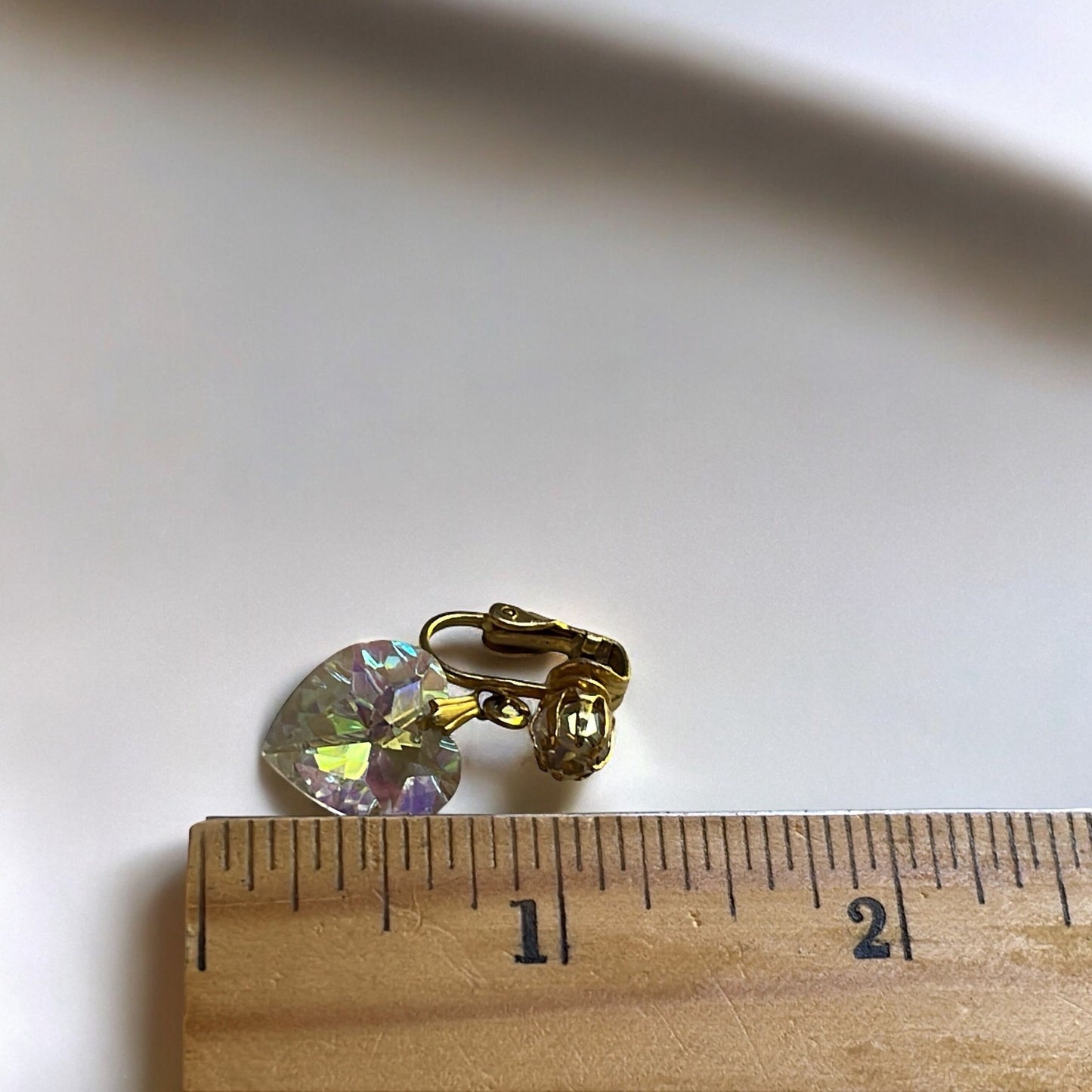 Vintage crystal heart clip on dangle earrings