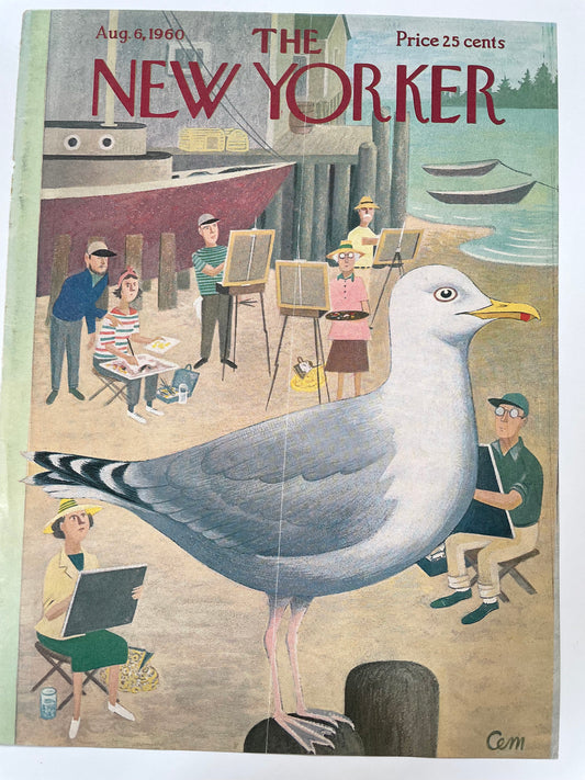 RARE - The NEW YORKER Magazine original cover - August 6, 1960 - artists painting a seagull, the beach