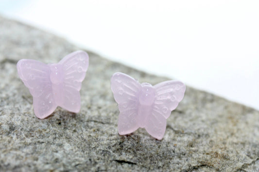 Small little light pink butterfly stud earrings