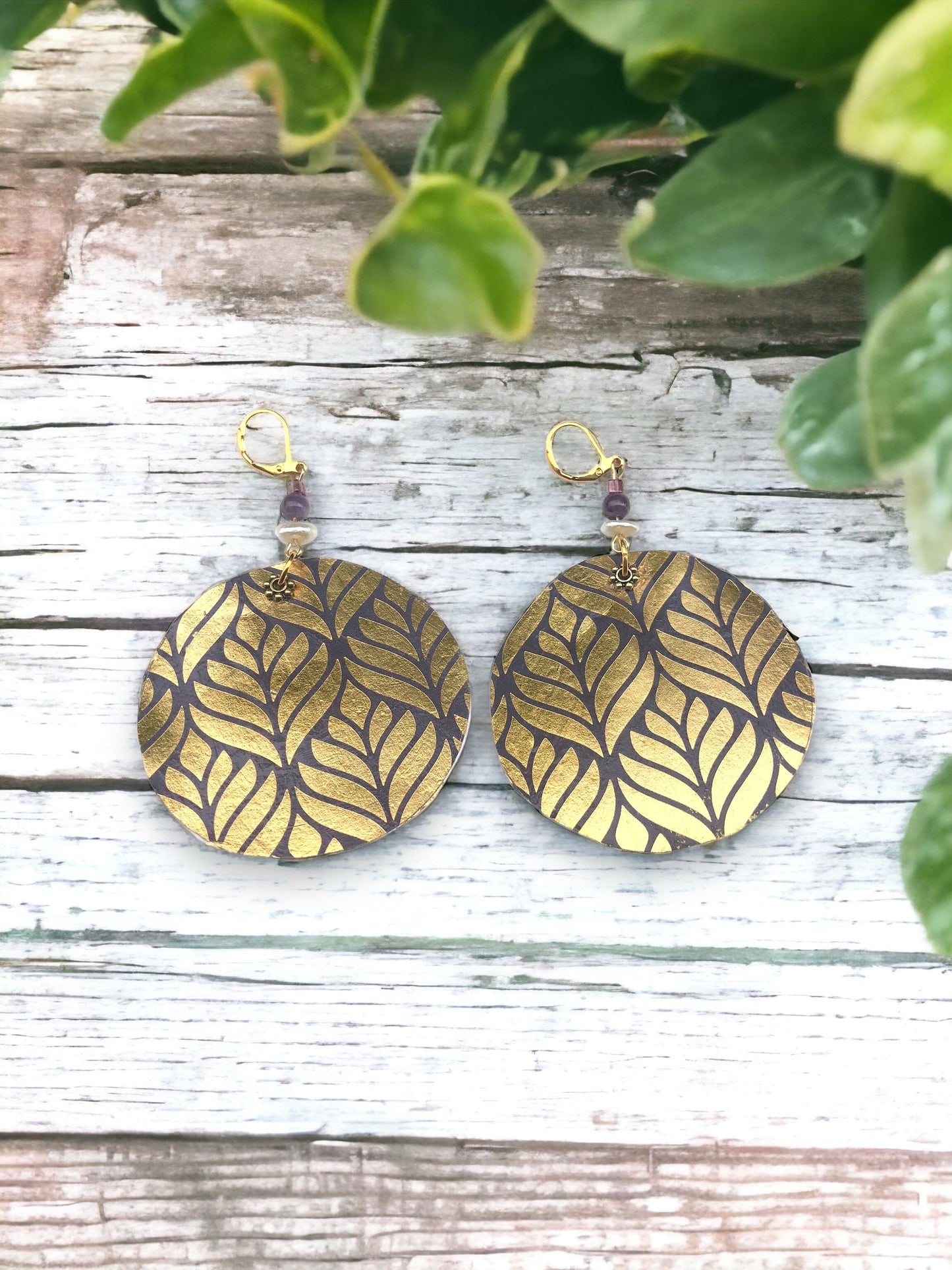 Incredibly lightweight handmade earrings - made of mixed materials - specialty Asian paper, pearls, metal