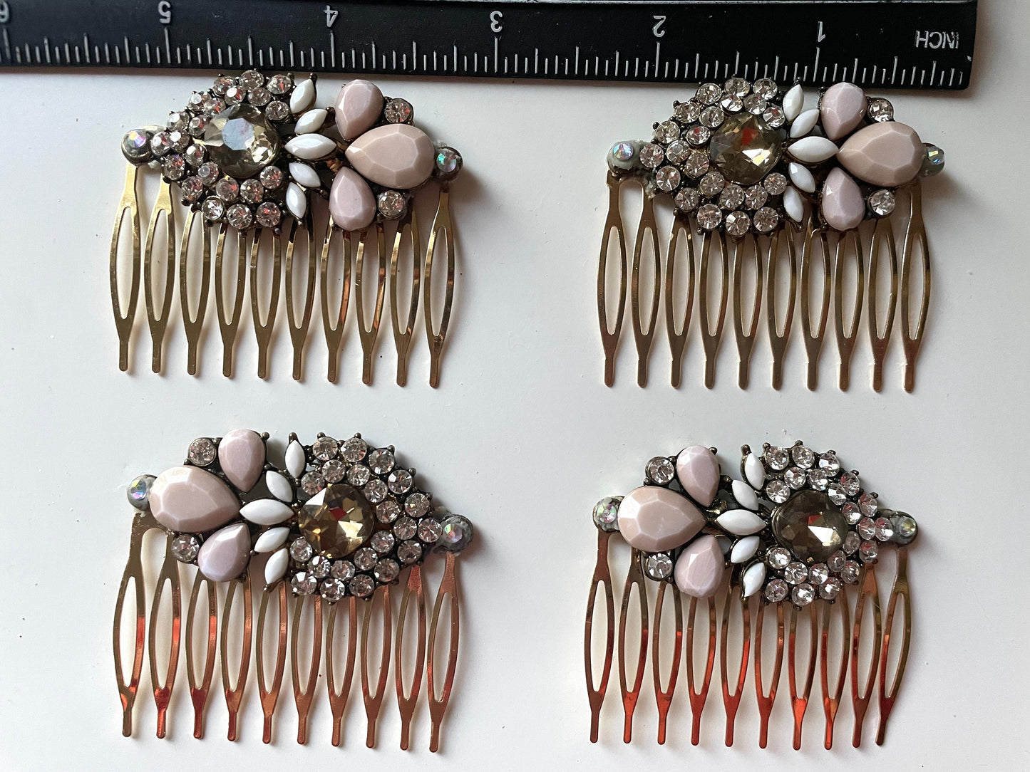 Ornate rhinestone hair combs - Mixed Material Mosaic / collage Assemblage art - made from upcycled jewelry components