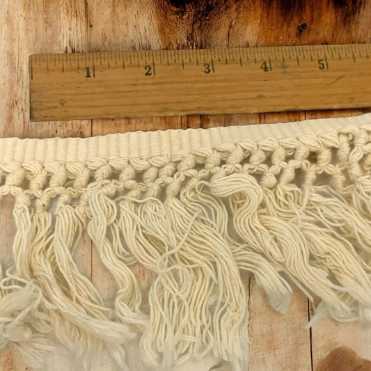 Vintage Macrame Cotton Fringe Trim - 60" wide,  3.5" long - good condition
