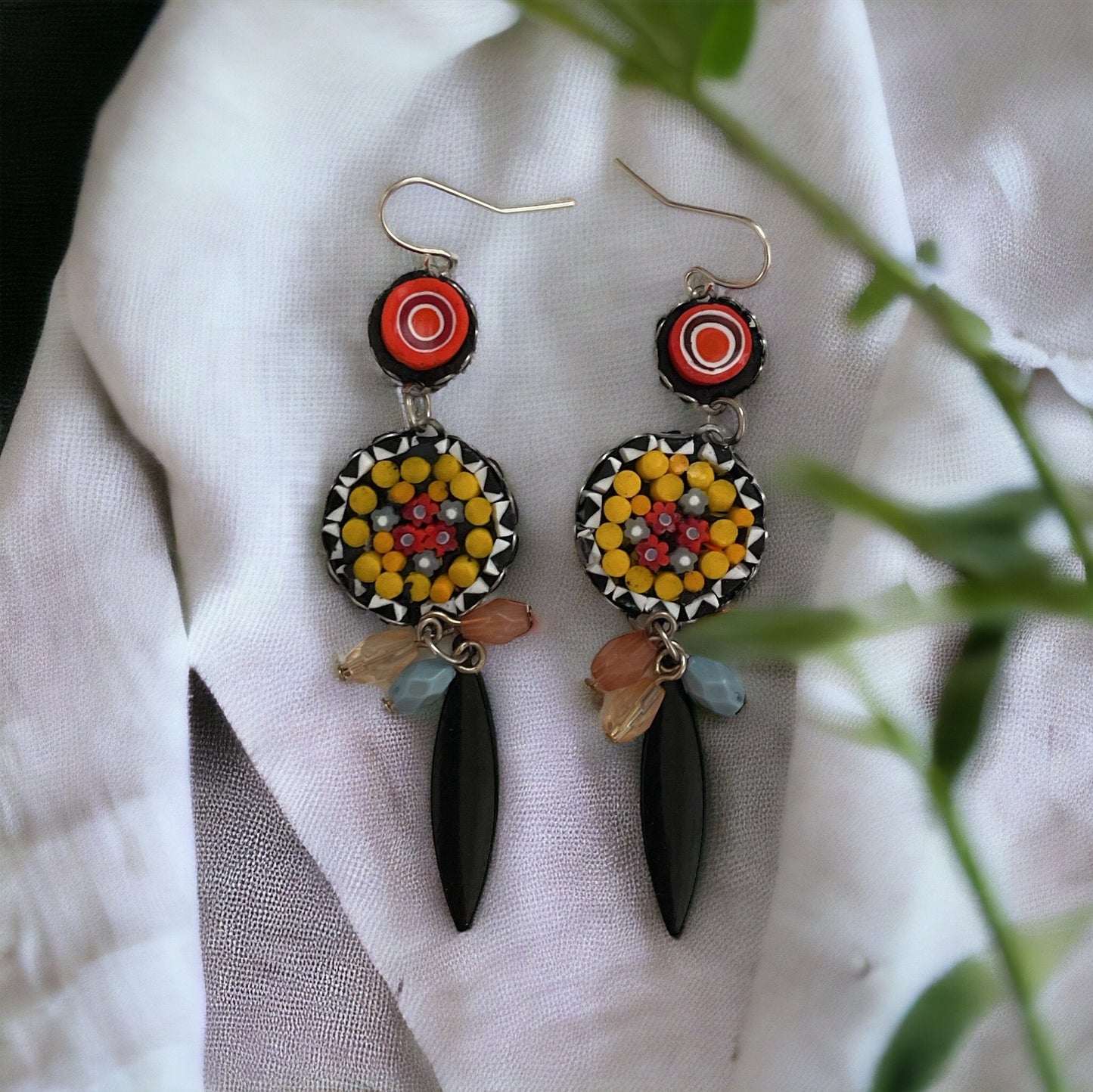 My own handmade Italian style hand cut micro mosaic millefiori glass dangle earrings