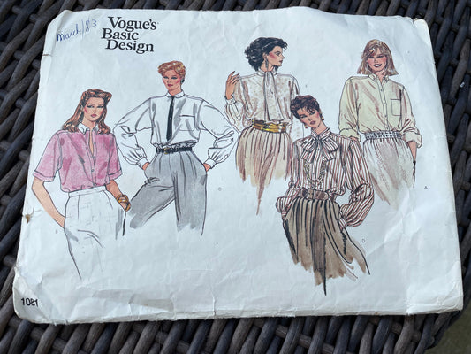 UNCUT Vintage Sewing Pattern from 1983 - Vogue's Basic Design 1081 Misses Blouse - Sizes 18, 20, 22