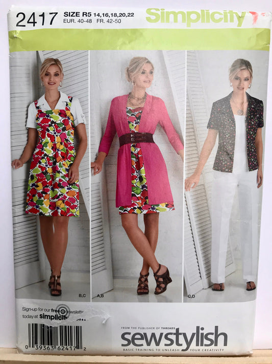 UNCUT Sewing Pattern - Simplicity Sew Stylish Pattern 2417 - Sizes 14 - 22 - Dress, Shirt, Pants and Knit Cardigan