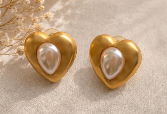 Vintage Pierced Earring Lot of 3 Pairs – Purple Cabochons, Gold Tone Hammered Hoops & Faux Pearl Hearts – Retro Statement Jewelry Collection
