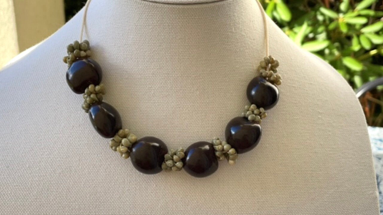 Hawaiian style vintage shell and nut unique choker necklace
