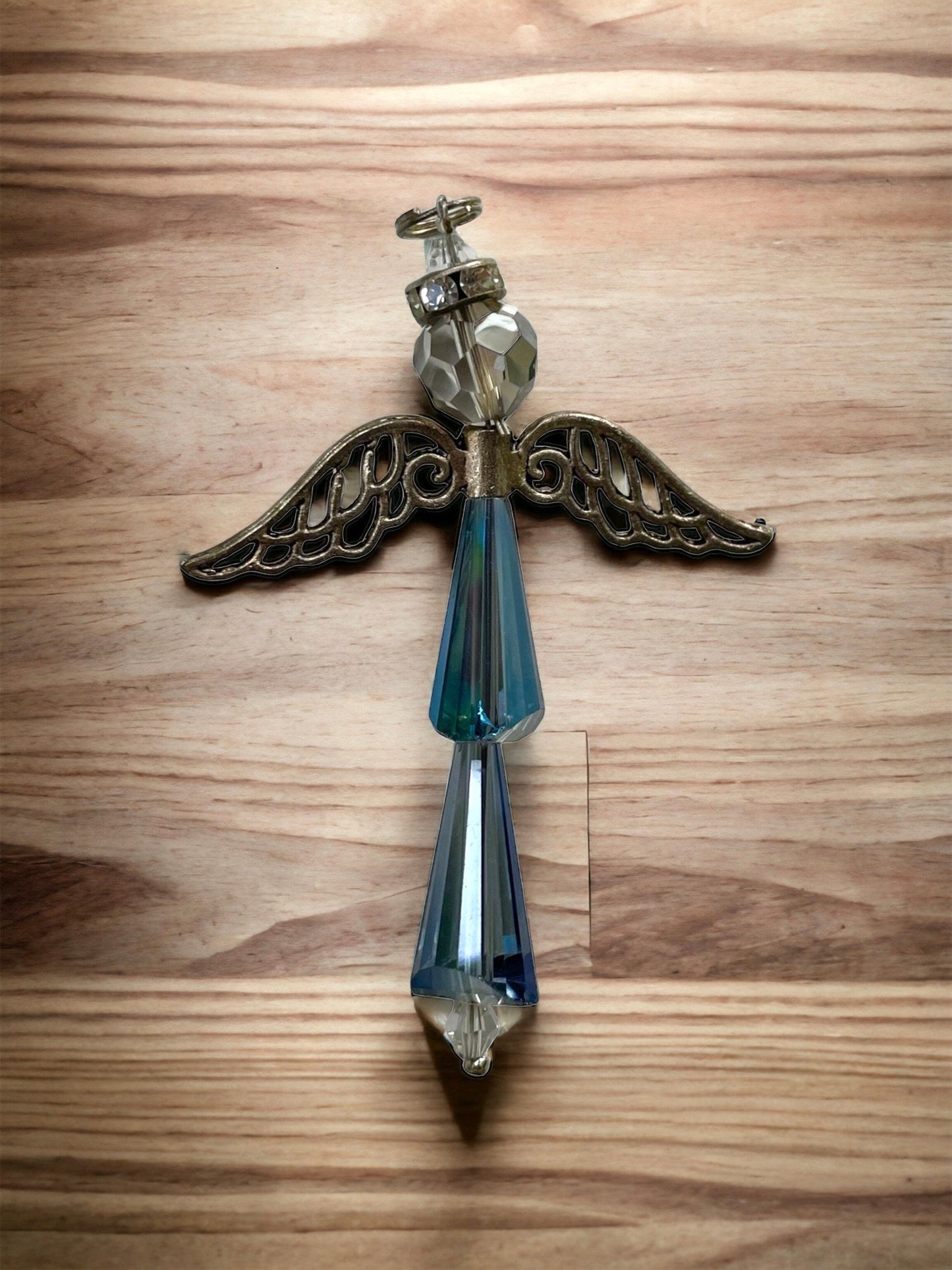 Stunning blue crystal angel necklace pendant