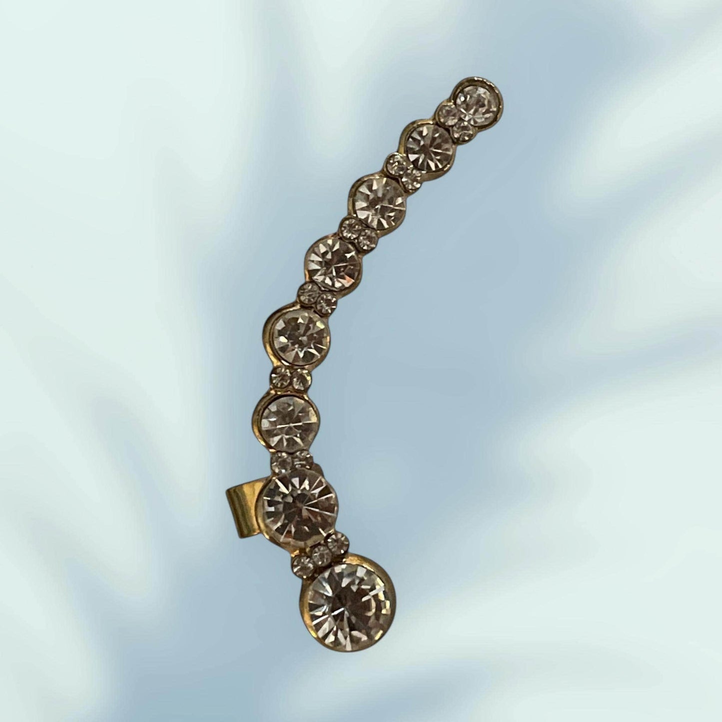 Vintage Rhinestone Ear Climber – Gold Tone Crystal Curve Earring, Elegant Costume Jewelry