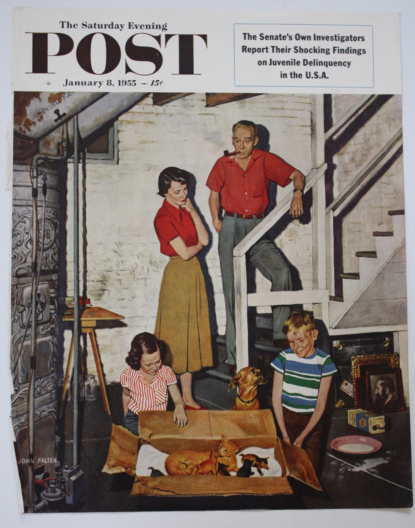 Saturday Evening Post - Original Cover - January 8, 1955 - kittens / litter of kittens