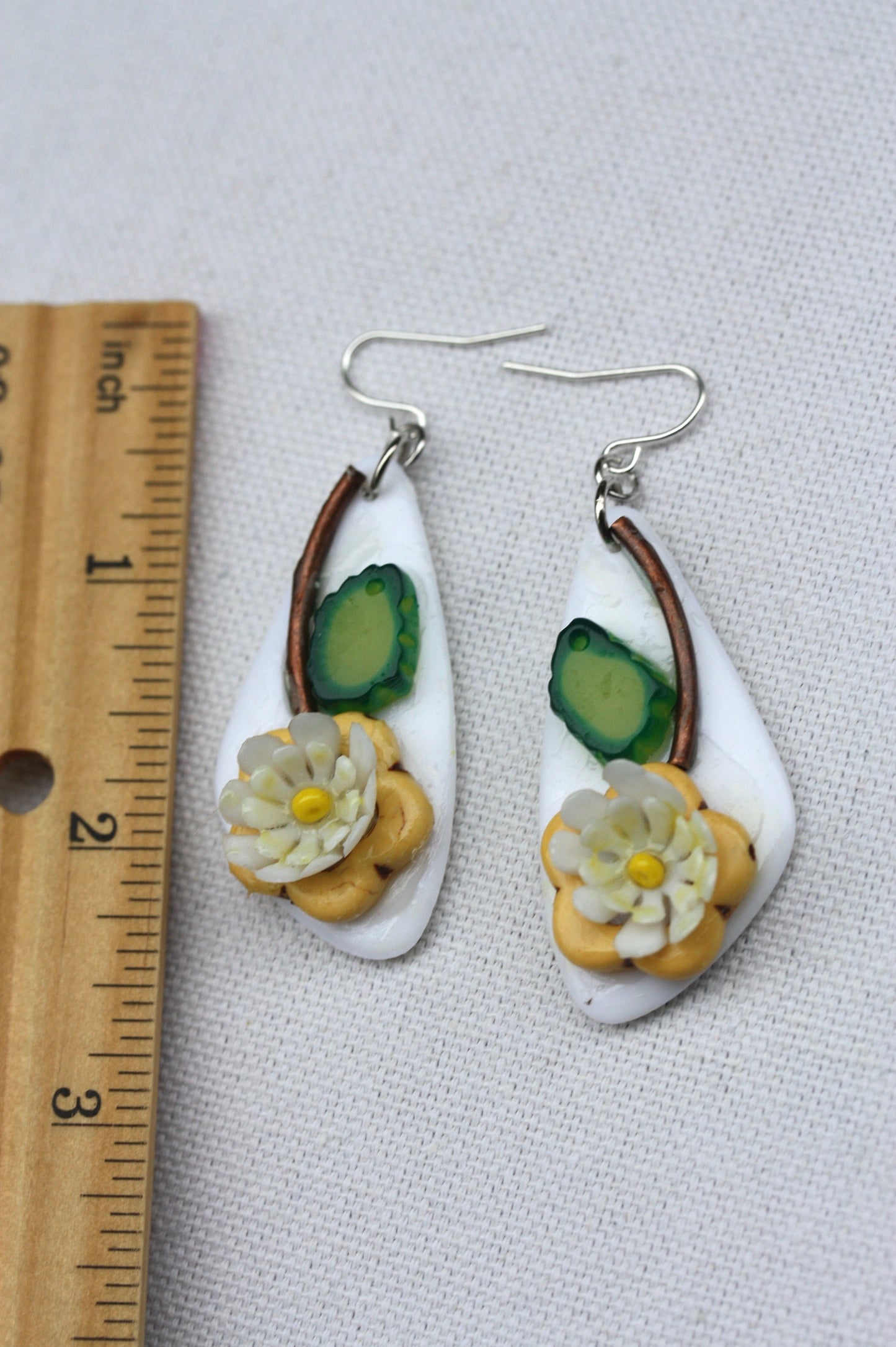 Unique Beadwork collage daisy flower earrings with sterling silver ear wires