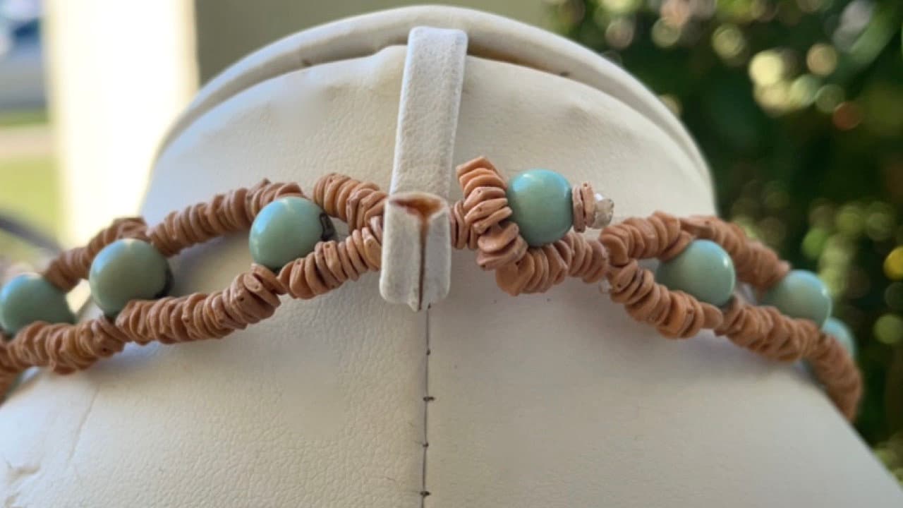 Unique vintage heishi bead and turquoise bead bib style necklace