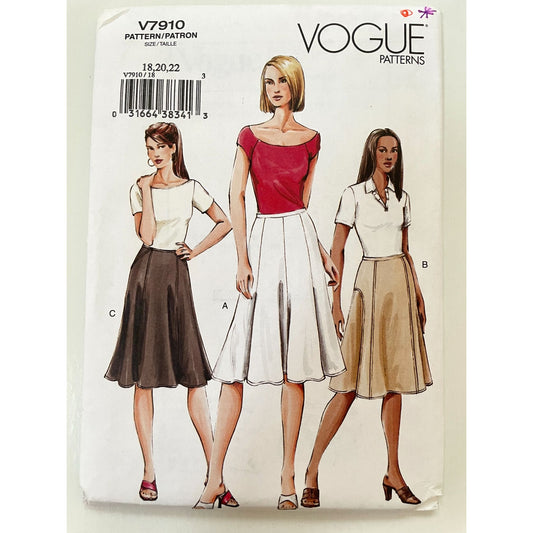 UNCUT Sewing Pattern - Vintage Vogue Pattern V7910 Misses' Skirt, Size 18-20-22