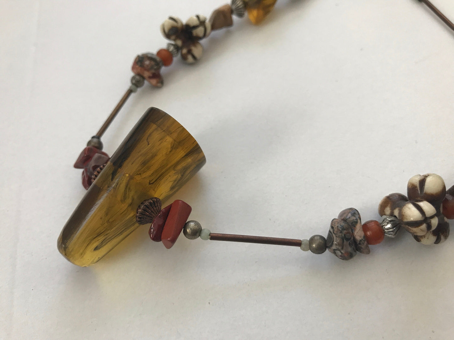 Unique mixed materials vintage tribal necklace - with wood and bone beads - and more - tribal, Native American style