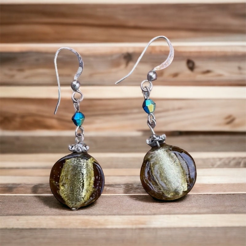 Vintage artisan glass and rhinestone drop earrings