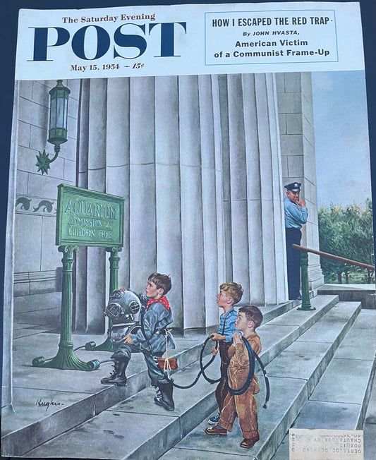 RARE - Saturday Evening Post - Original Cover - May 15, 1954 - aquarium