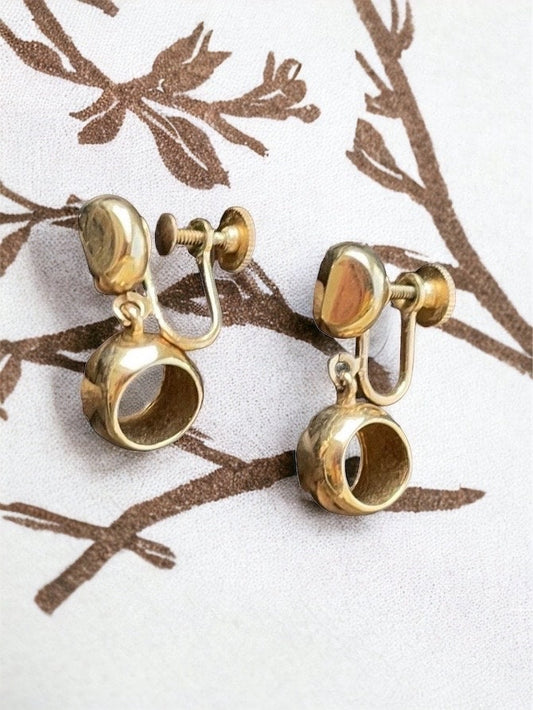 Unique gold hollowed small hoop dangle earrings - screwback clip earrings