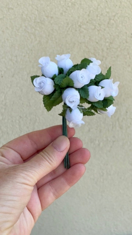 Three dozen (36) individually wire stemmed faux flowers - available in 3 colors - blue, yellow or white