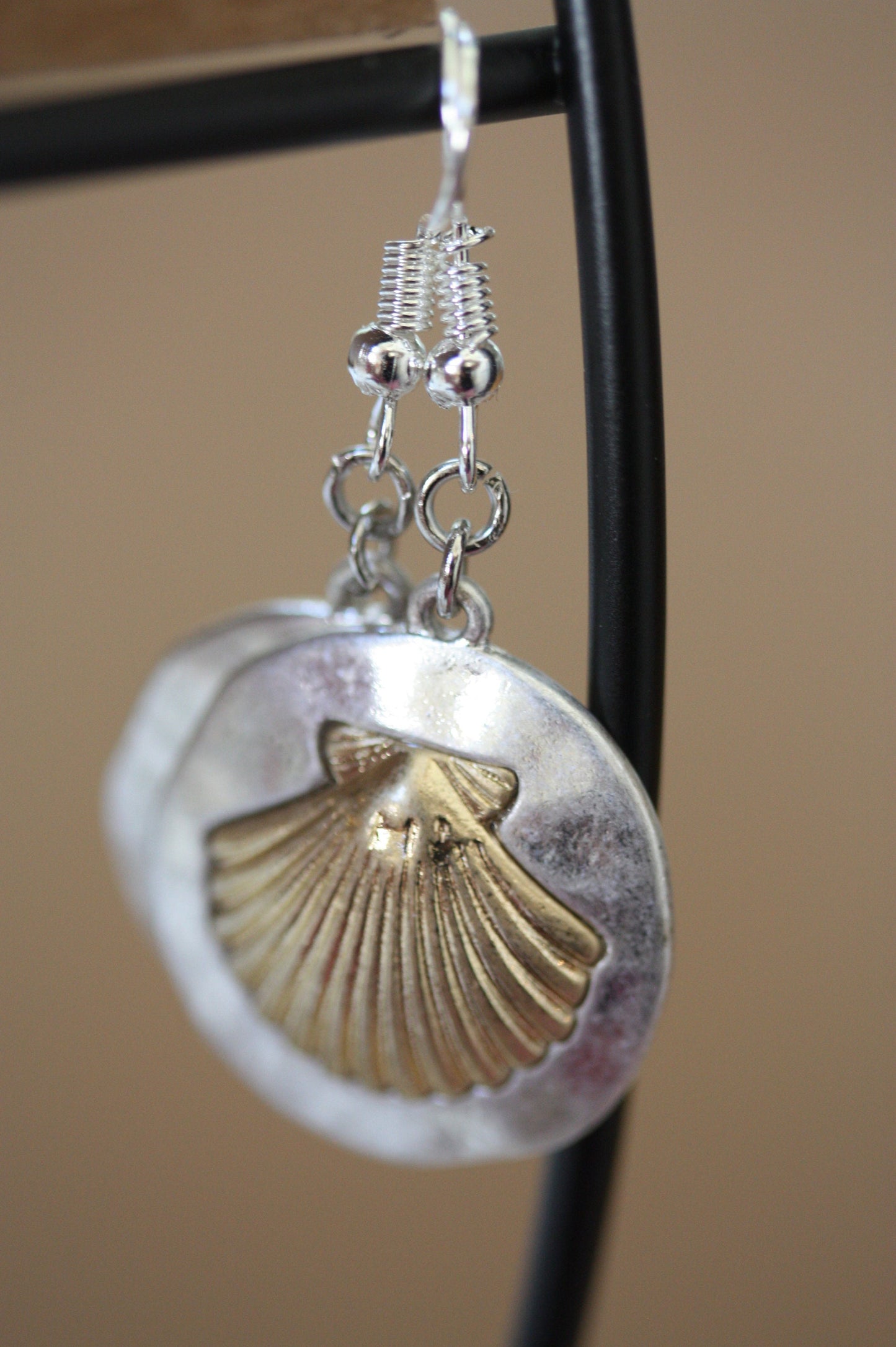 Handmade earrings made with upcycled / repurposed vintage Silver tone and gold tone seashell dangles