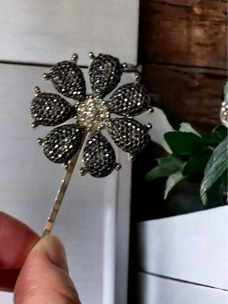 Stunning rhinestone hair pin - crystal flower hair accessory - made of upcycled necklace component