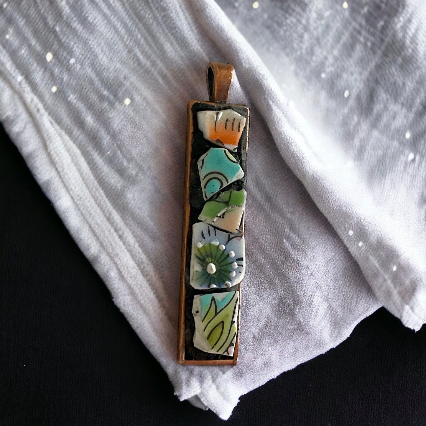 Handmade mosaic necklace - made from upcycled pieces of a broken vintage plate