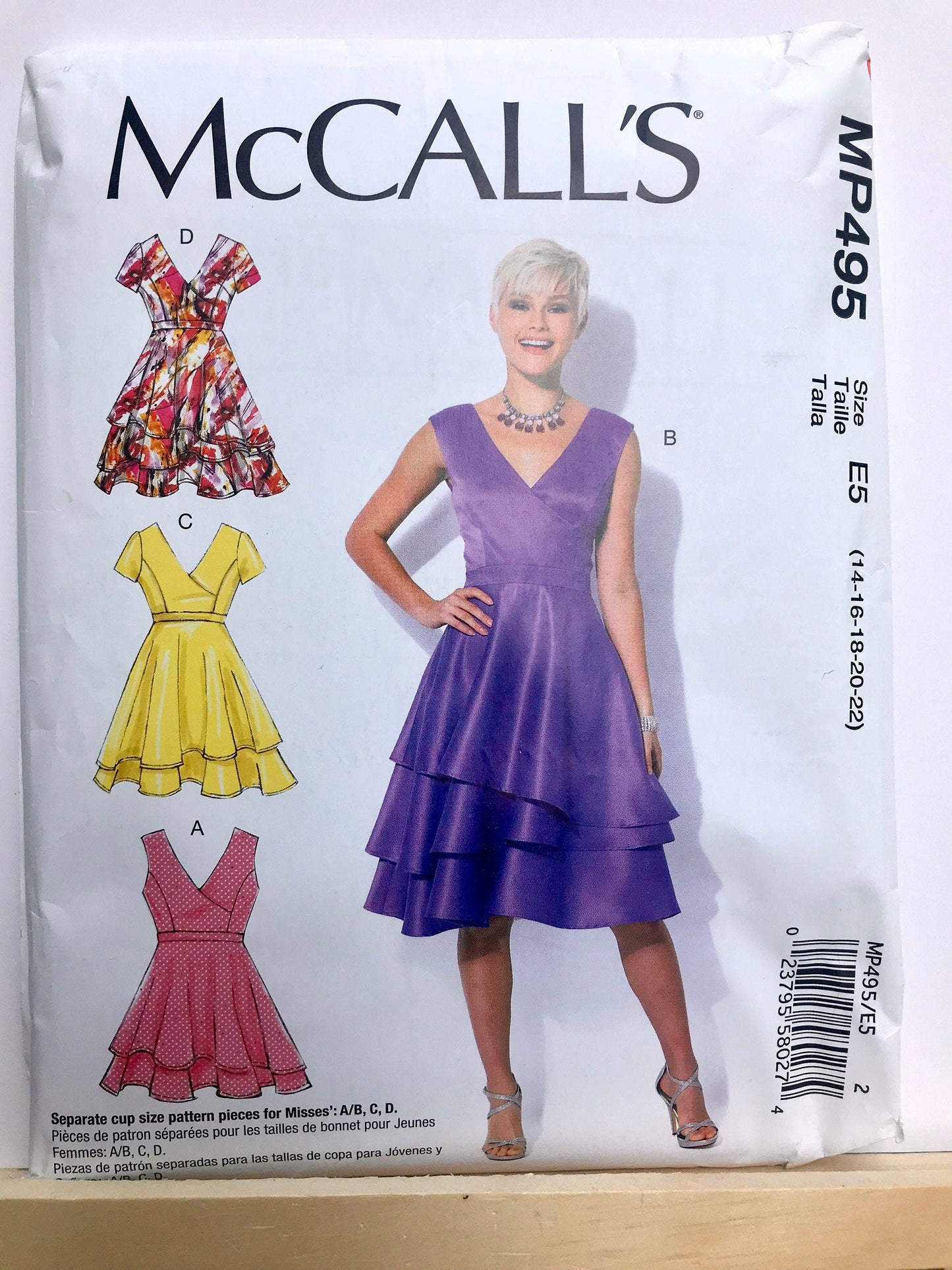 UNCUT Sewing Pattern - McCall's Dress Pattern MP495 - Sizes 14-22, Asymmetrical Tiered Dress in 4 Variations - Fit and Flare Surplice Bodice