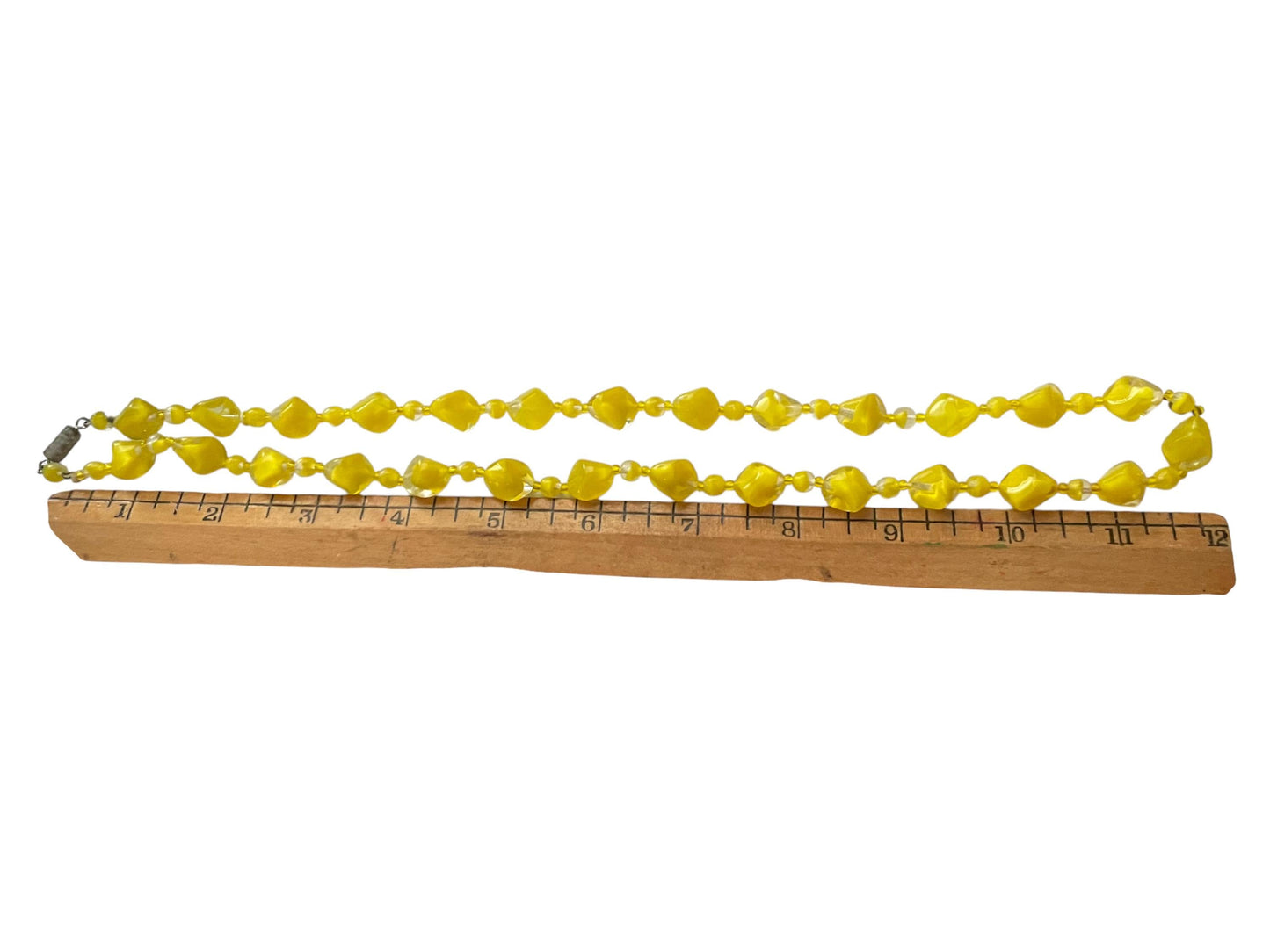 Vintage 1950s Czech Cased Glass Necklace – Bold Yellow & Clear Mid Century Art Glass Statement Beads