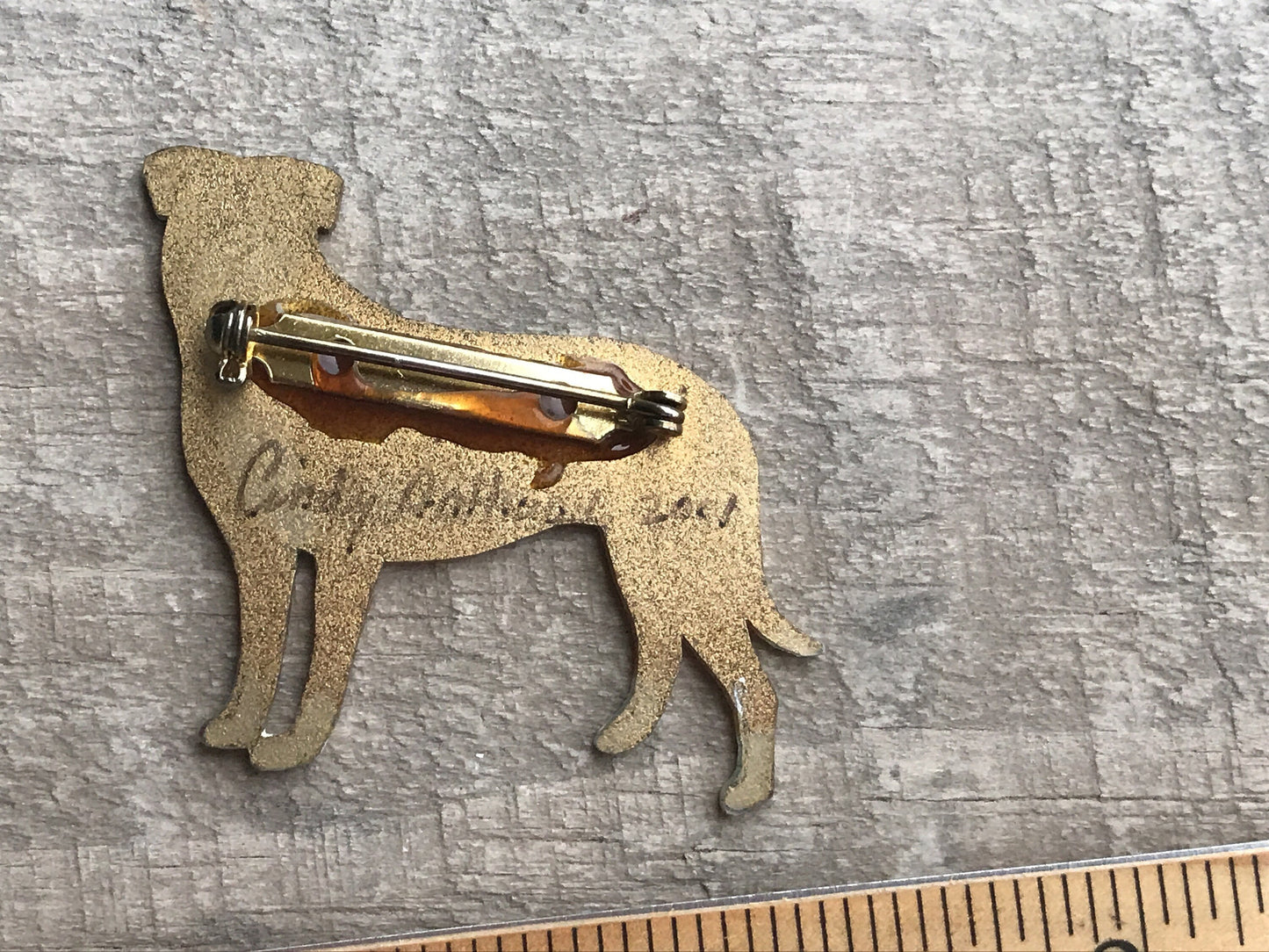 Handmade Vintage Bull Terrier Dog Pin – Signed Artisan Brooch, Collectible Canine Jewelry