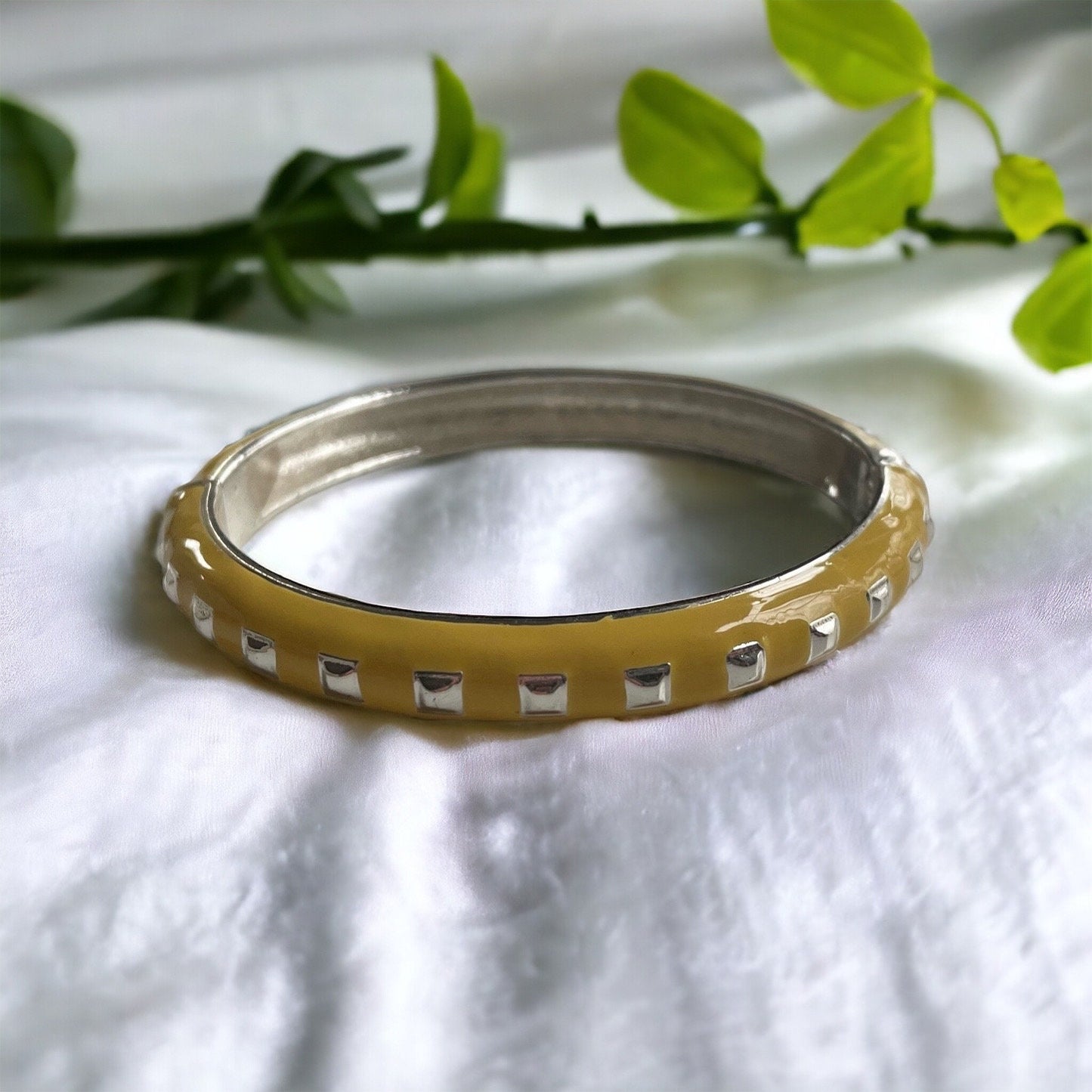 Yellow enamel vintage clamper bracelet