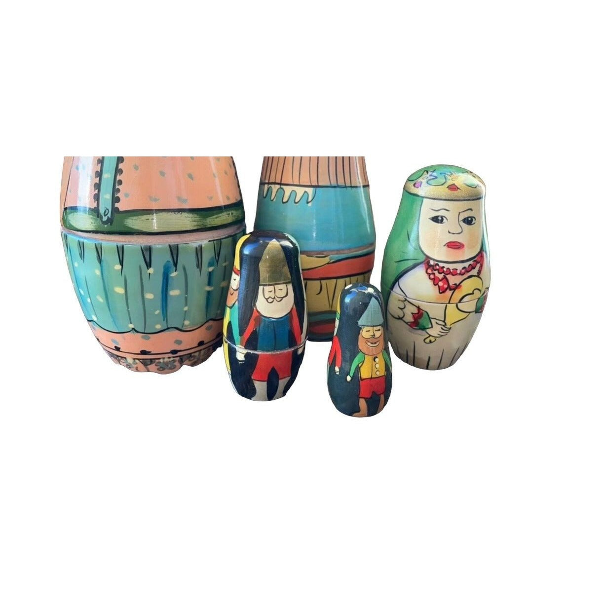 Set of five vintage handmade, hand signed Matryoshka stacking nesting Dolls