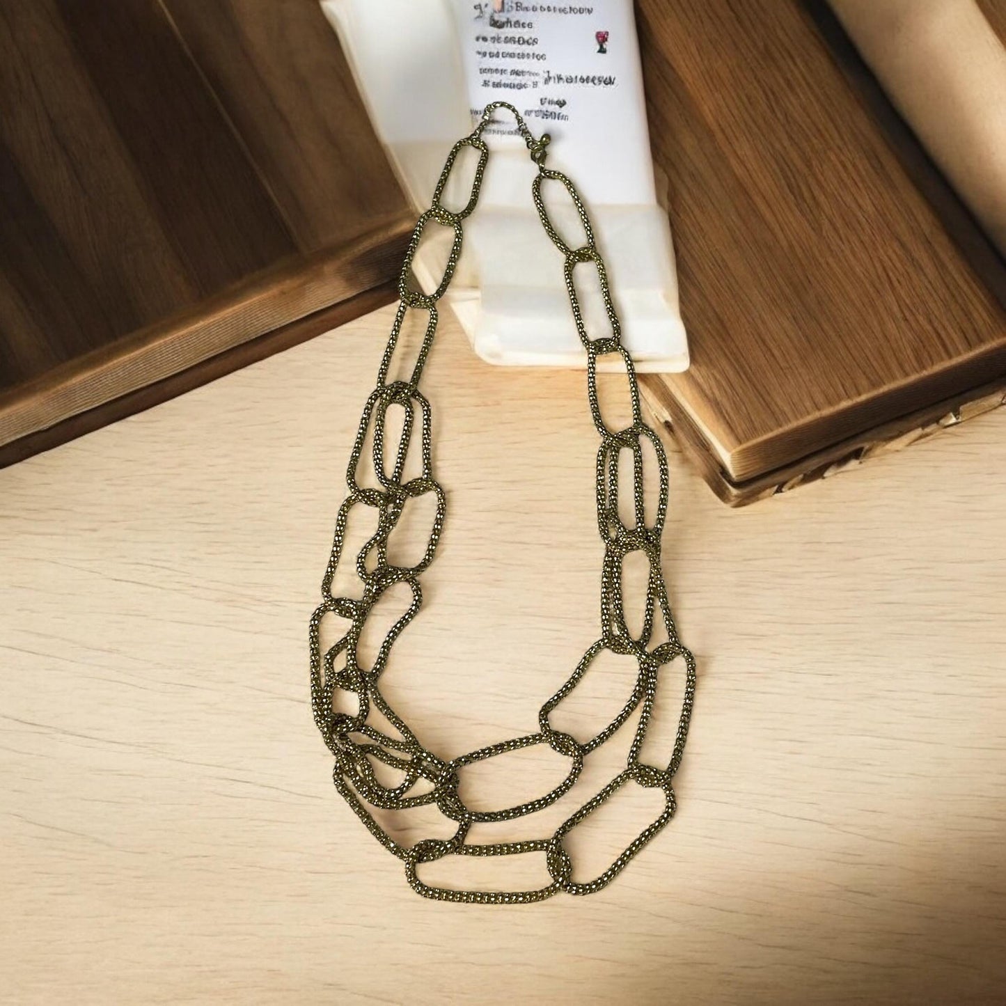 Unique gold beaded "chain" link vintage necklace