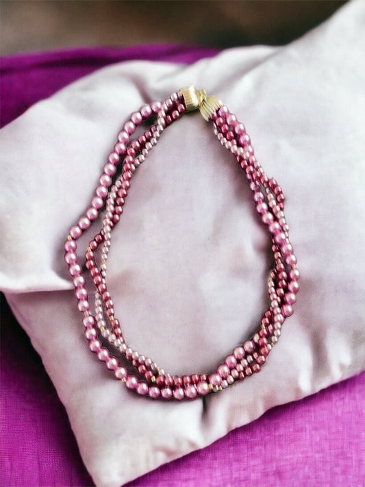 Shades of purple faux pearls - multistrand vintage necklace