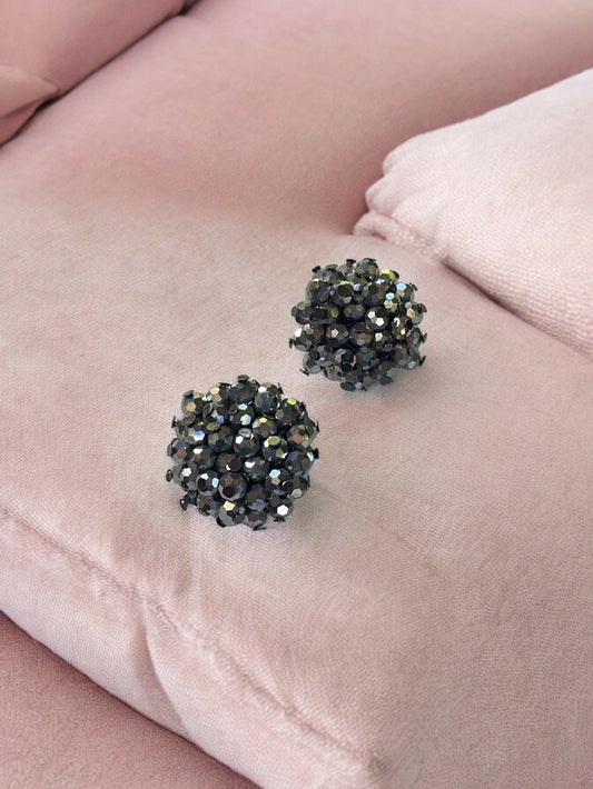 Stunning black crystal vintage clip on earrings