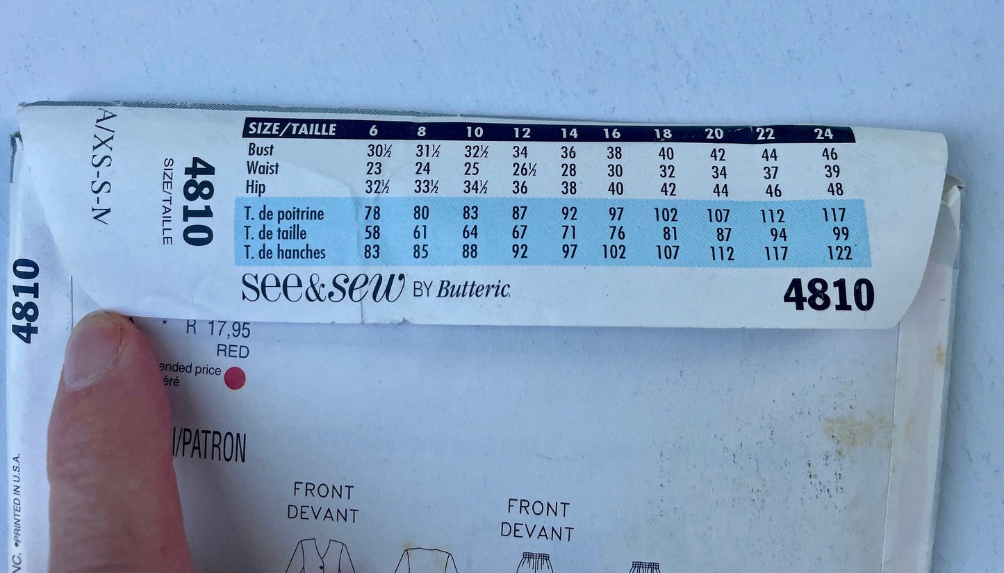 UNCUT vintage Sewing Pattern - See & Sew 4810, Sizes Tall XS - S - M Top and Pants