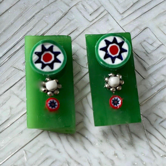 Unique stained glass and millefiori stud or dangle earrings