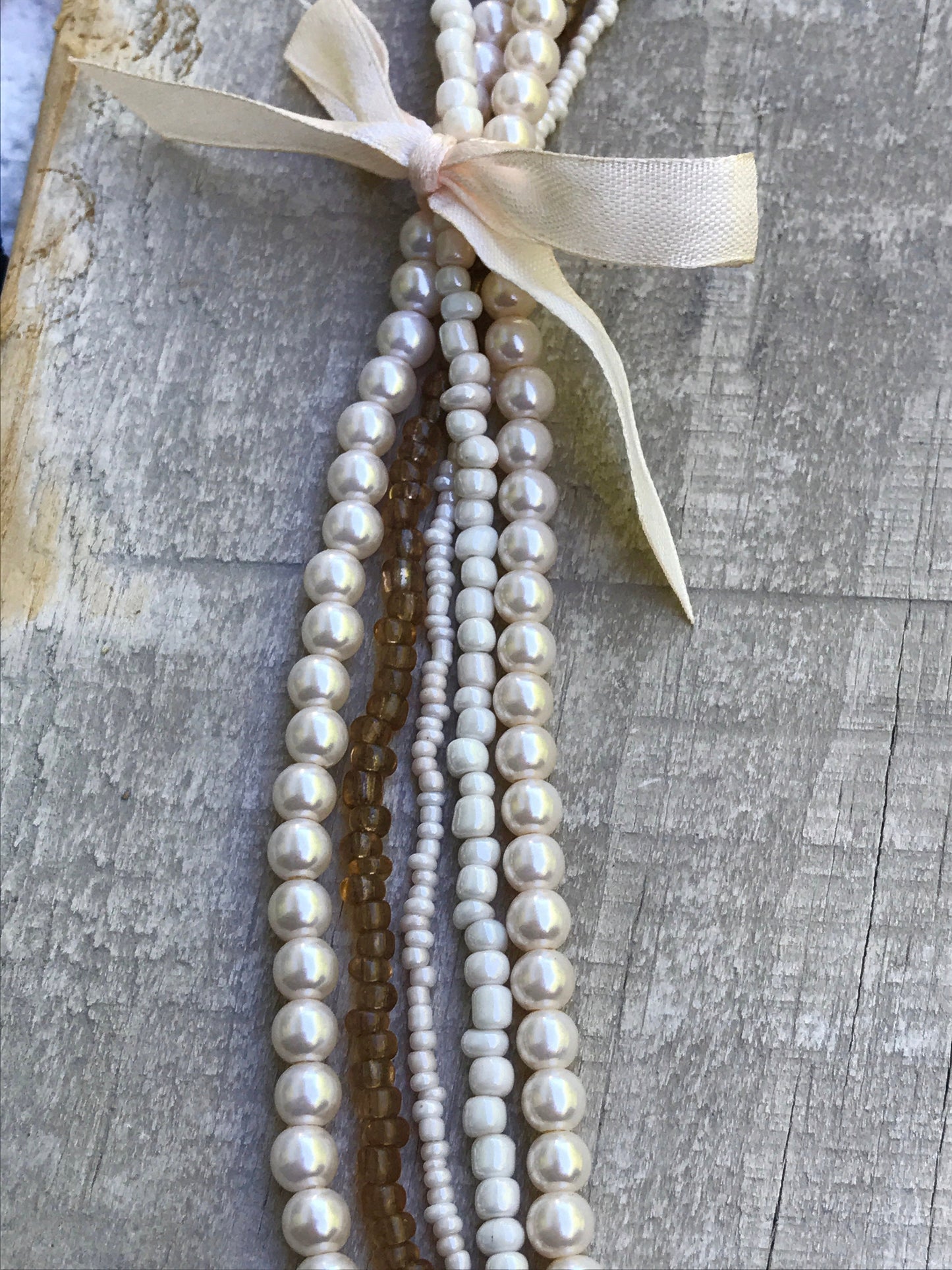 Stunning vintage multi strand necklace - faux pearl and glass