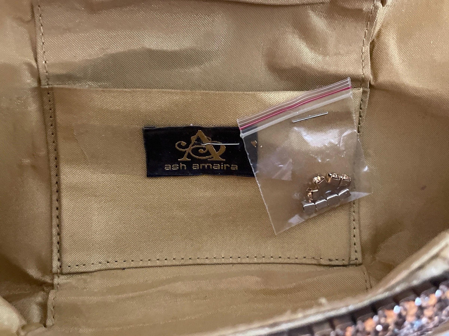 Gold Satin Clutch – Designer Evening Bag with Hand-Set Crystals & Bow Silhouette