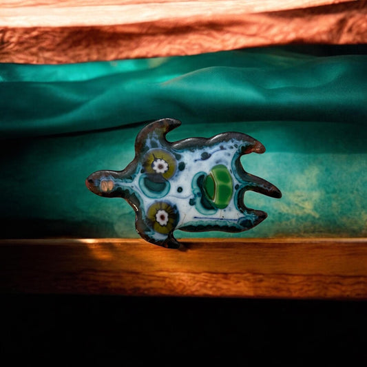 Unique vintage copper enamel turtle pin