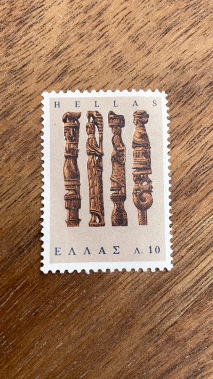 Postage Stamp Necklace Pendant - Vintage Hellas Greece Design
