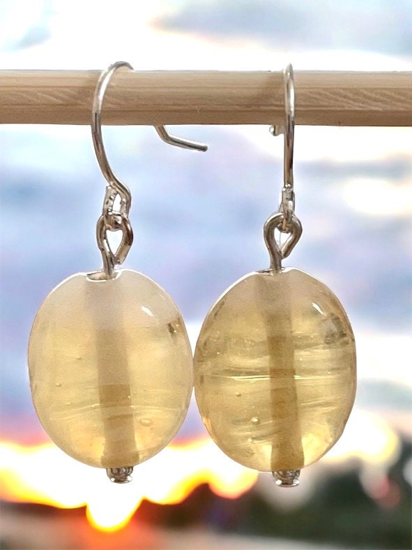 Stunning yellow spun glass dangle earrings