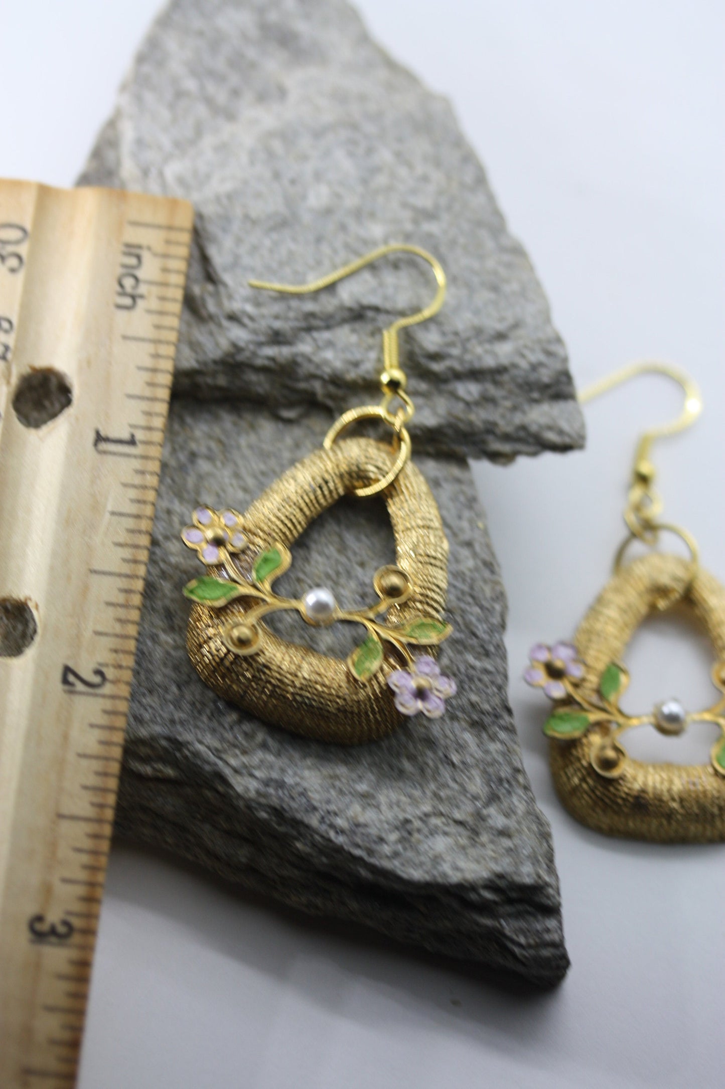Handmade mixed material dangle earrings made of vintage and new materials