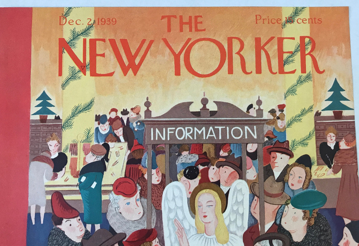 The NEW YORKER Magazine very rare original cover - December 2, 1939 - Ilonka Karasz - Christmas angel information booth