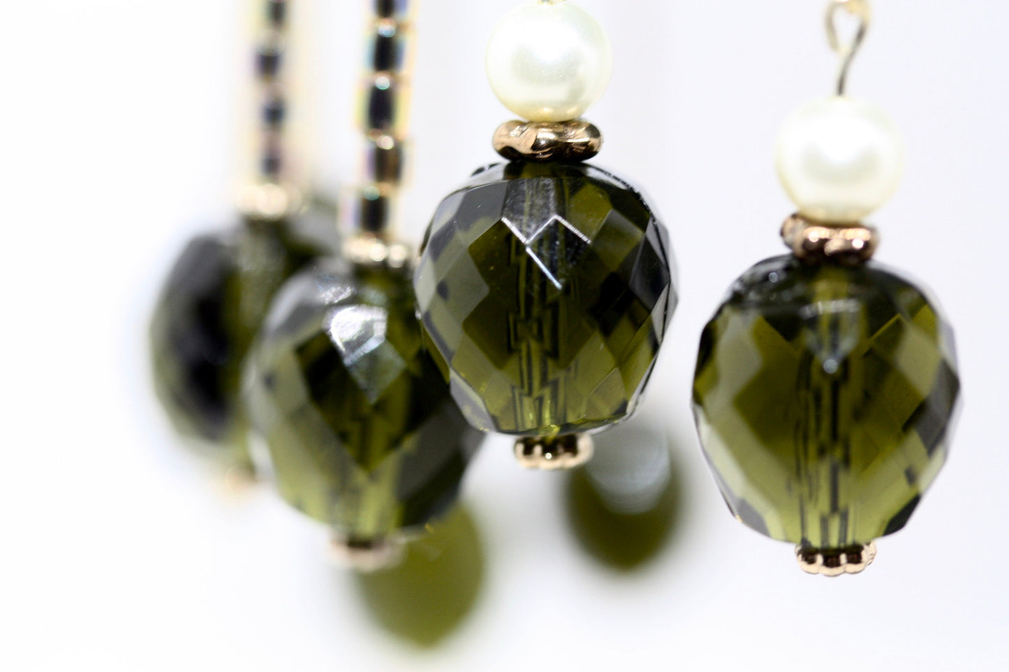 Your choice of faceted  green glass dangle earrings