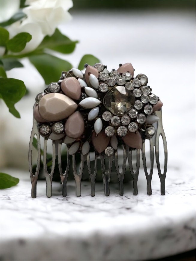 Ornate rhinestone hair combs - Mixed Material Mosaic / collage Assemblage art - made from upcycled jewelry components