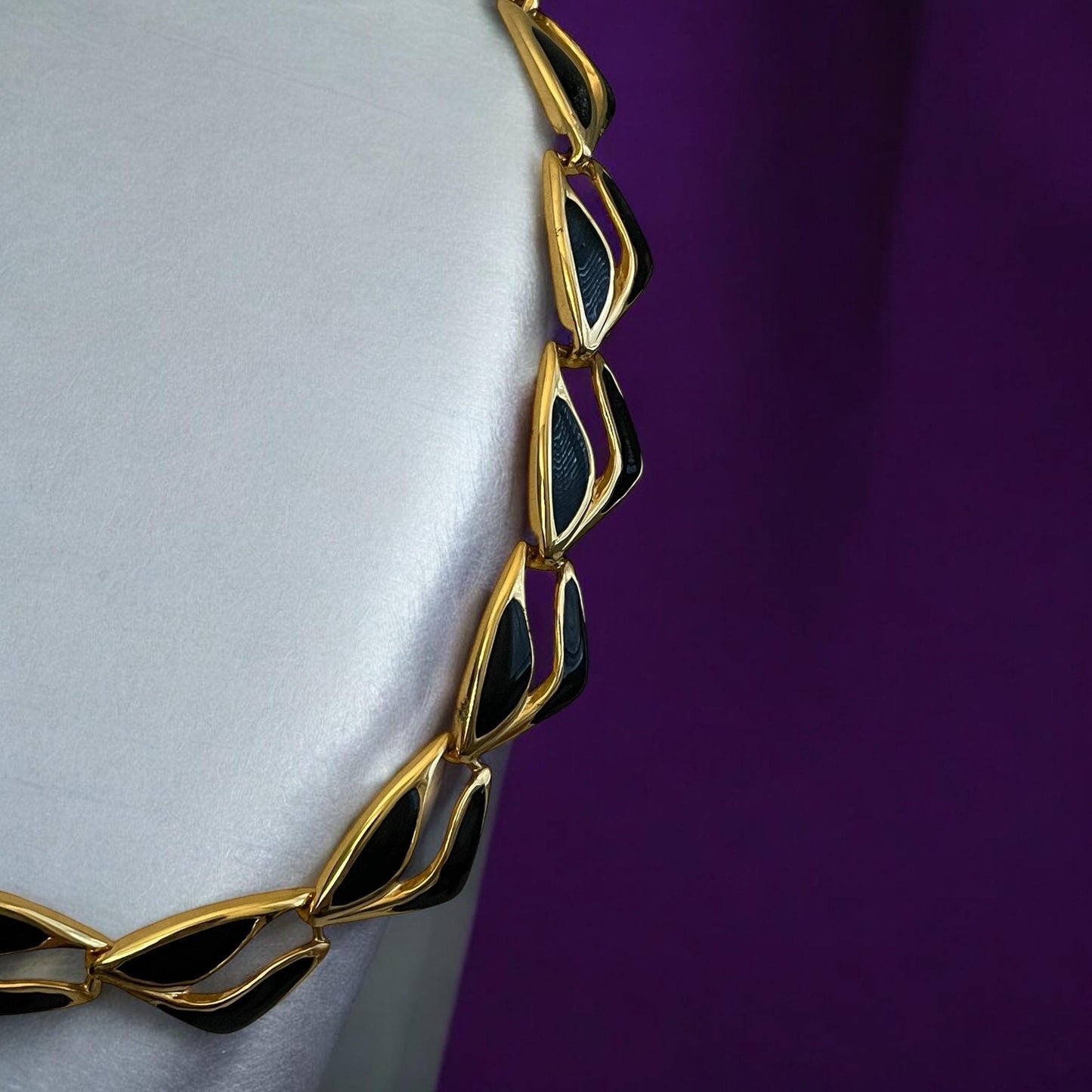 Vintage Runway Couture Black Enamel link necklace