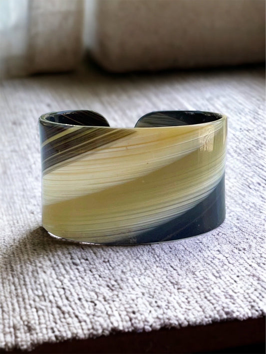 Vintage Escada Faux Horn Cuff Bracelet – Designer Statement Bangle, 1980s–1990s Fashion Jewelry, Runway Style
