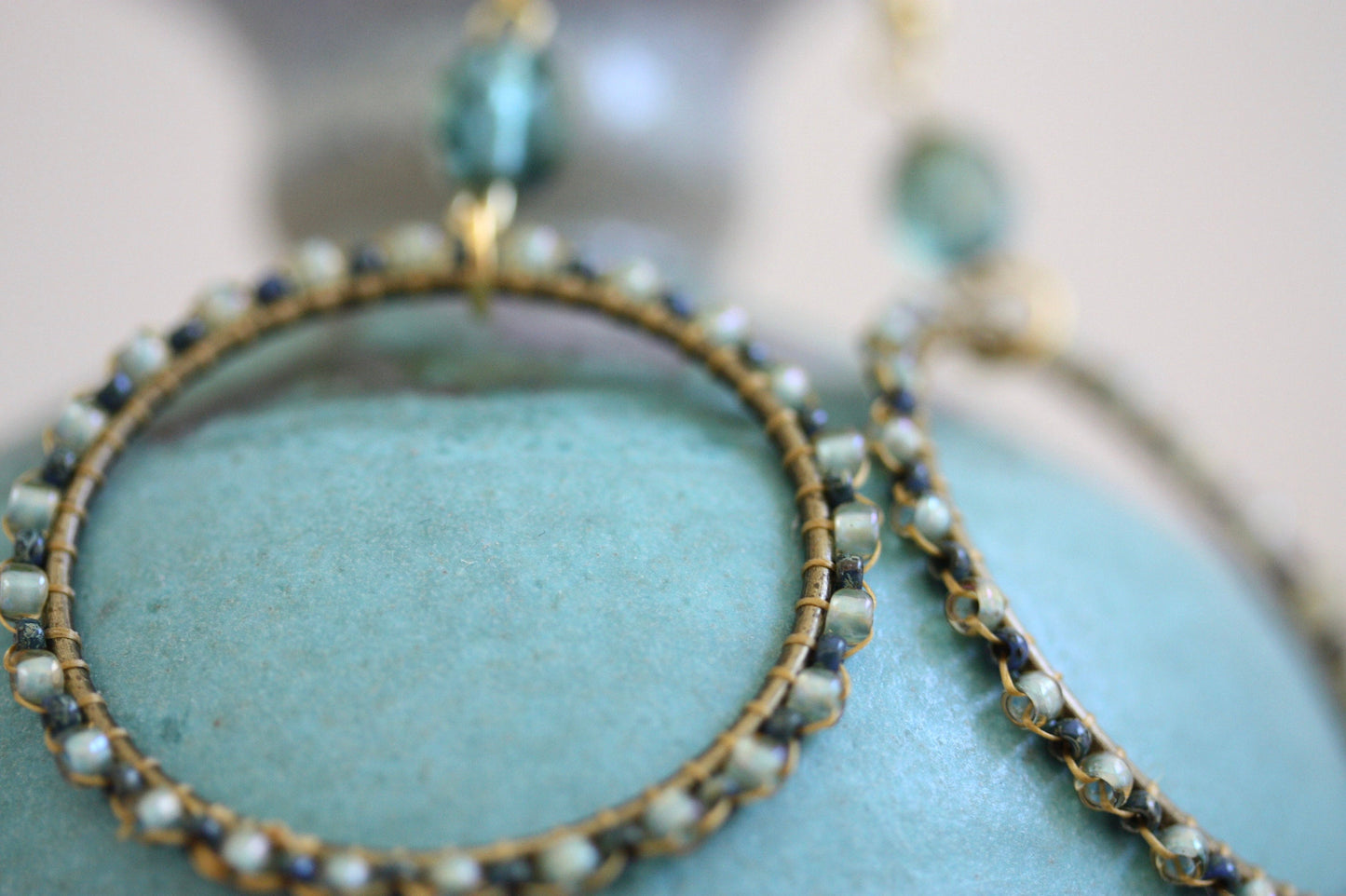 Beaded hoop earrings - shades of blue