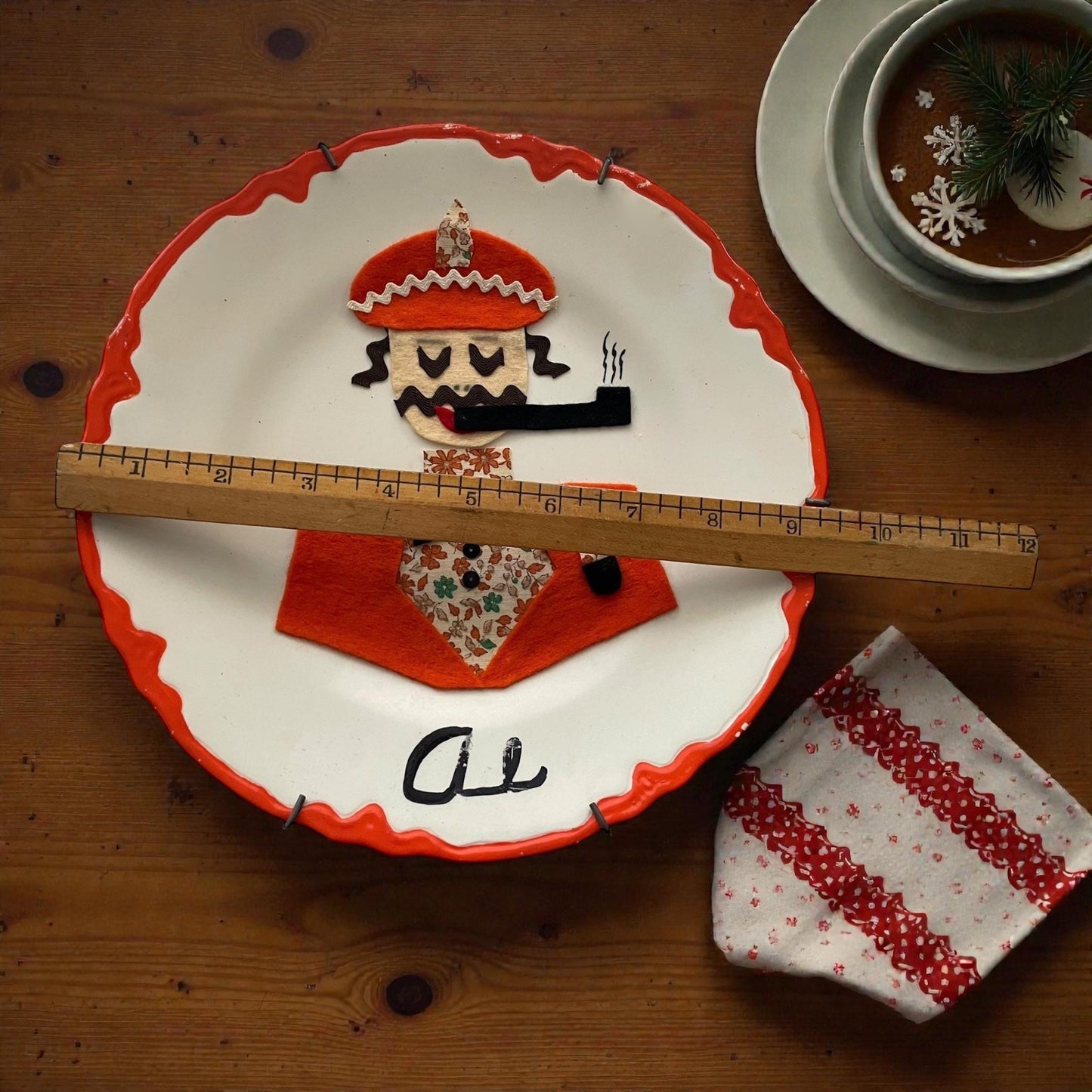 Vintage Felt Art Wall Plates, Retro Folk Art, Mid Century Wall Hanging Set - possibly the most charming portrait plates!  Meet RUTH & AL