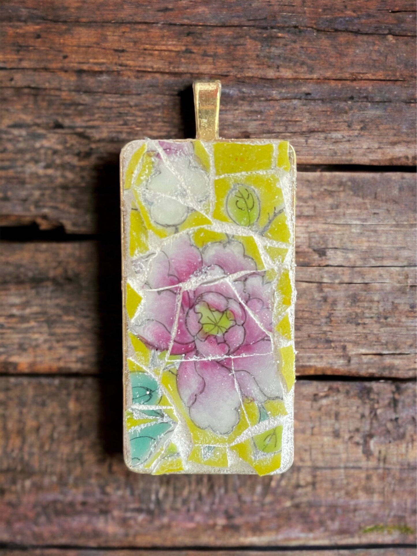 Handmade mosaic floral necklace - made of an upcycled broken vintage plate